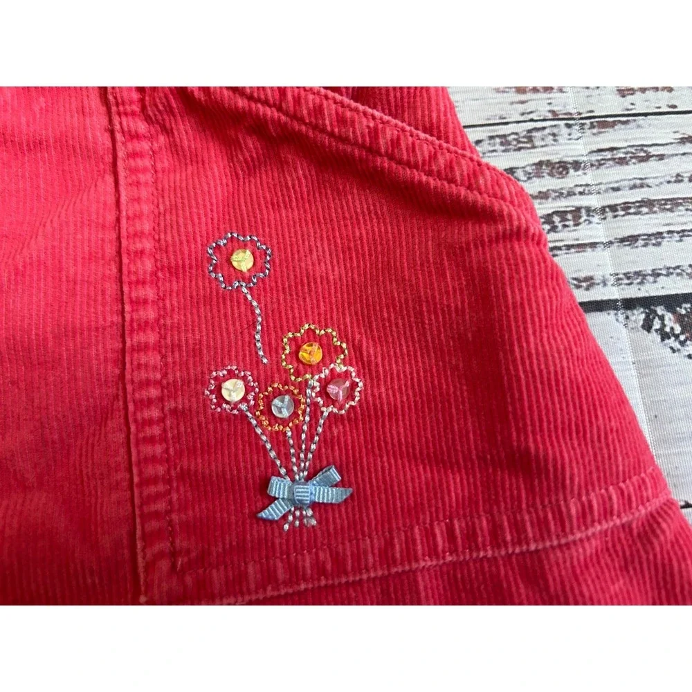 Gymboree Corduroy Skort Kids Red‎ Floral Embroidery Adjustable Waist Size 4